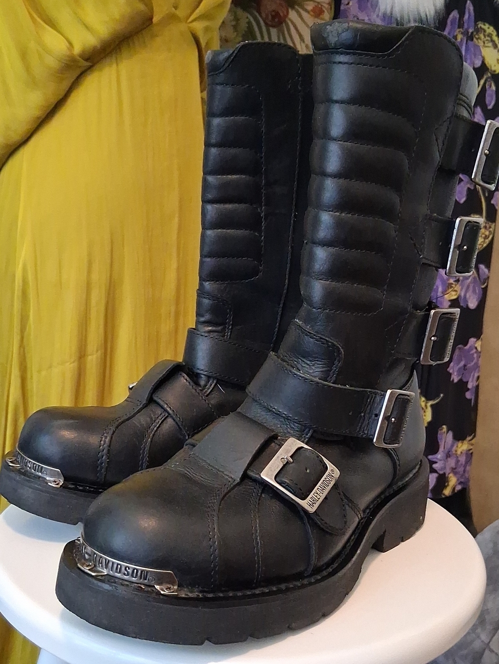 Harley-Davidson Black Leather Men's / Women's Motorcycle Boots with Buckles